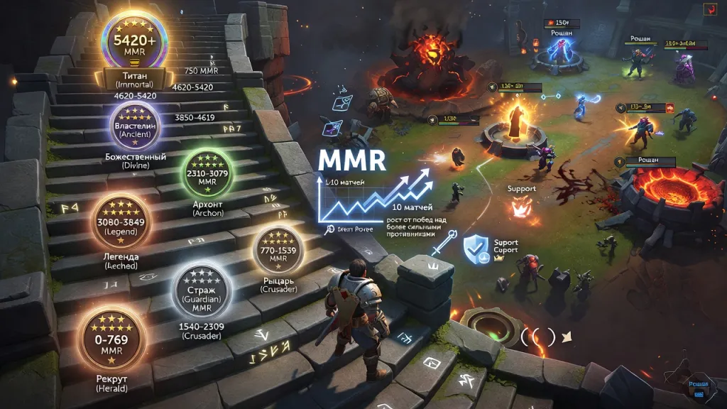 Система рангов в Dota 2: От Рекрута до Титана и сколько ММР для каждого